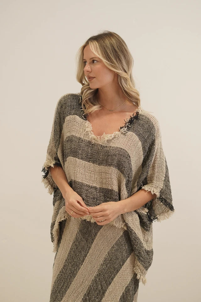 Rustic Linen Sarita Top Natural/ Black