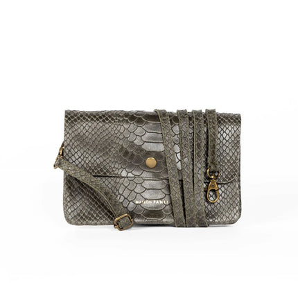 Maison Fanli Snake Leather Clutch Crossbody Bag Khaki
