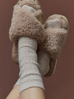 Angels Whisper Fisherman Wool Crew Socks Camel