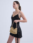 Lustre & Sage Reverie Metallic Beaded Chain Bag Gold