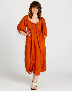 Sass Clothing Francesca Puff Sleeve Midi Dress Rust