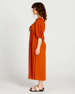Sass Clothing Francesca Puff Sleeve Midi Dress Rust