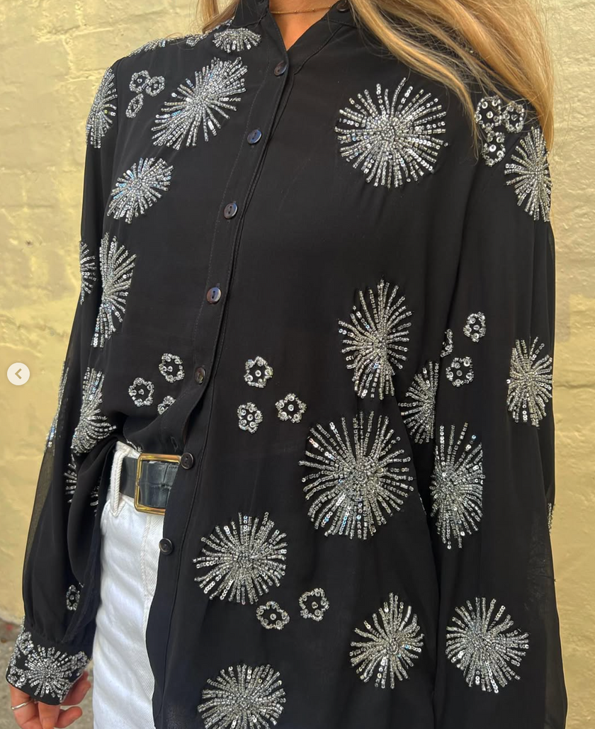 DEA JA08 Beaded Shirt Jacket Black