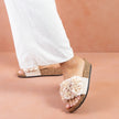 Los Cabos Corsage Embellished Slide Sandals Natural