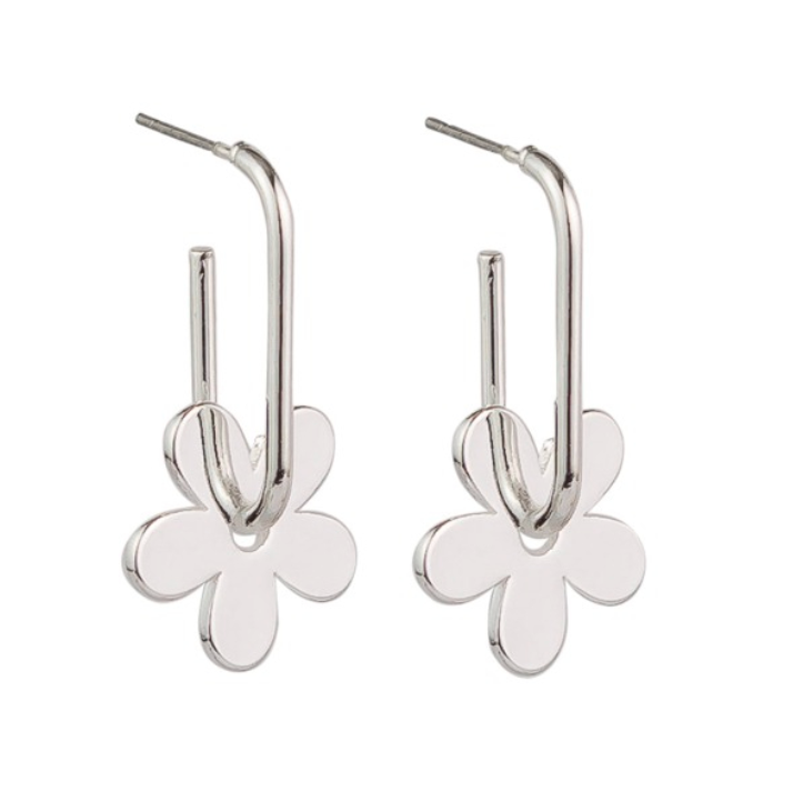 Tiger Tree Silver Hanging Flower Earrings