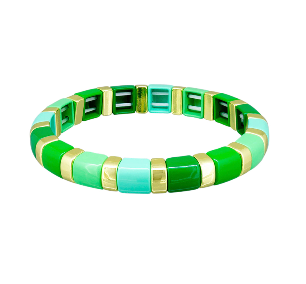 Tiger Tree Green Enamel Large Tile Bracelet