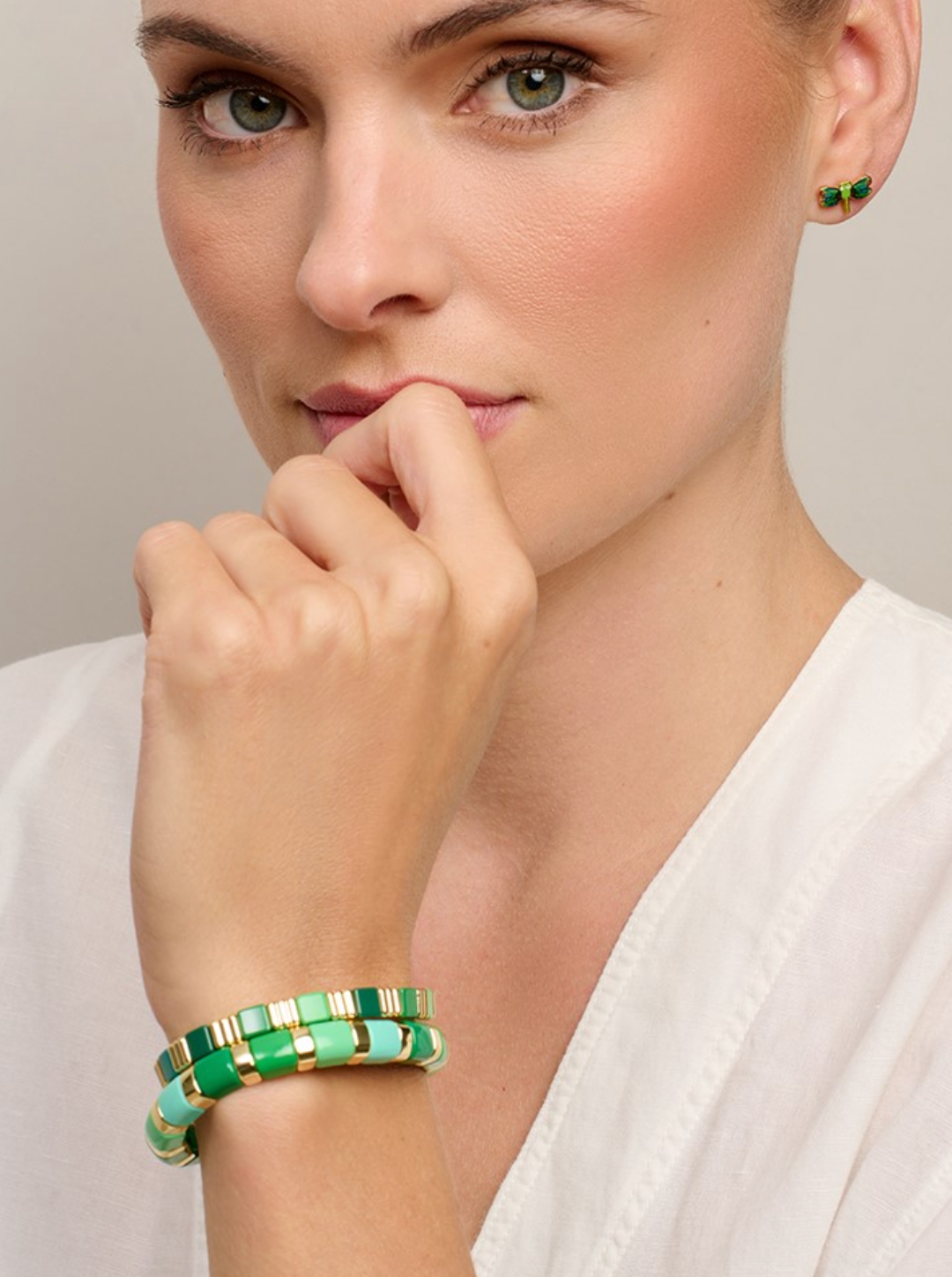 Tiger Tree Green Crinkle Tile Bracelet