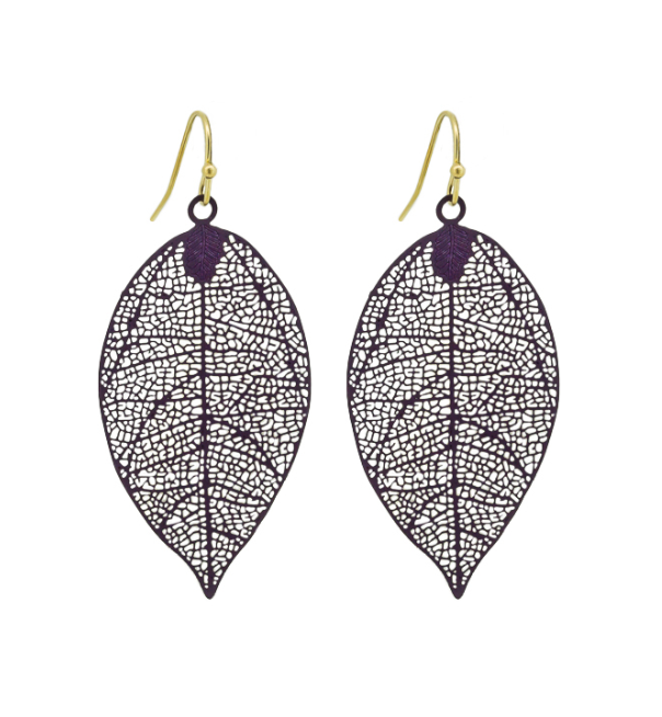 Tiger Tree Aubergine Leaf Earrings
