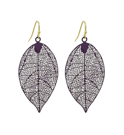 Tiger Tree Aubergine Leaf Earrings