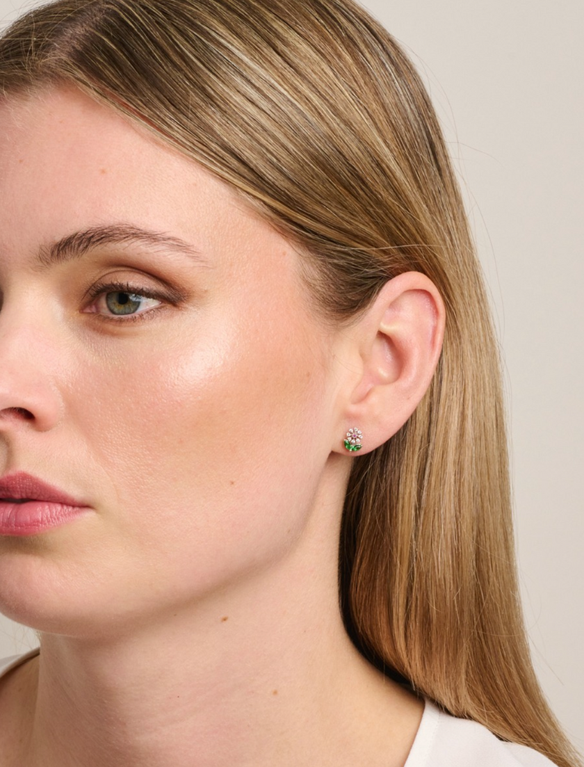 Tiger Tree Silver Crystal Garden Flower Earrings