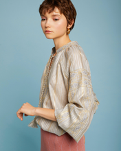 Load image into Gallery viewer, MEISÏE Gold Embroidered Blouse Fresh Mint
