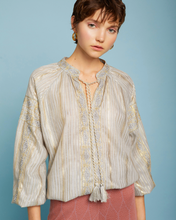 Load image into Gallery viewer, MEISÏE Gold Embroidered Blouse Fresh Mint
