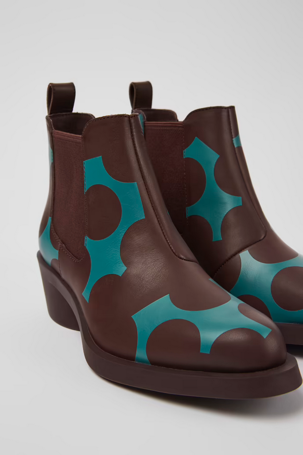 Camper Womens Twins Bonnie Burgundy/ Blue Ankle Boot