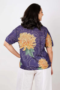 JJ Sisters LL66 Cotton Linen Top Indigo Floral