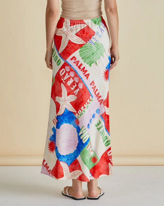 Betty Basics Brooke Bias Skirt Seashell Print Multi