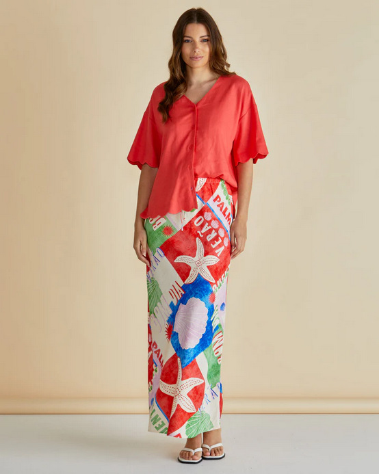 Betty Basics Brooke Bias Skirt Seashell Print Multi