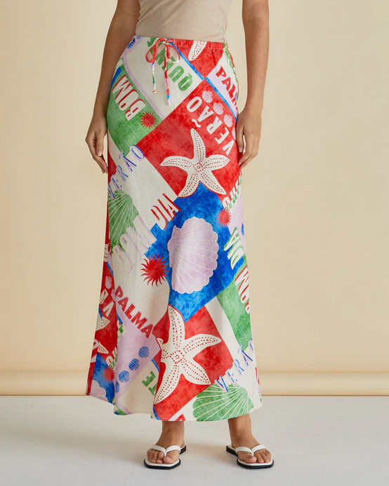 Betty Basics Brooke Bias Skirt Seashell Print Multi