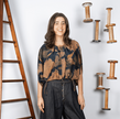 M. A. Dainty Noodles Blouse Jacket Blue Floral