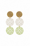 Tiger Tree Gold White and Green Filigree Disc Earrings