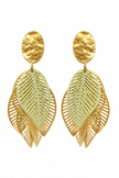 Tiger Tree Gold and Green Leaf Cluster Earrings