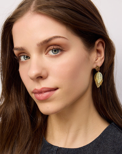 Tiger Tree Gold and Green Leaf Cluster Earrings