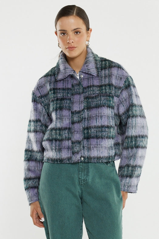 Sass Clothing Zoe Cropped Coat Purple Check