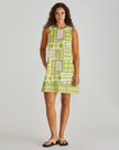Sass Clothing Emmett Tie Back Shift Dress Green Shell Patchwork