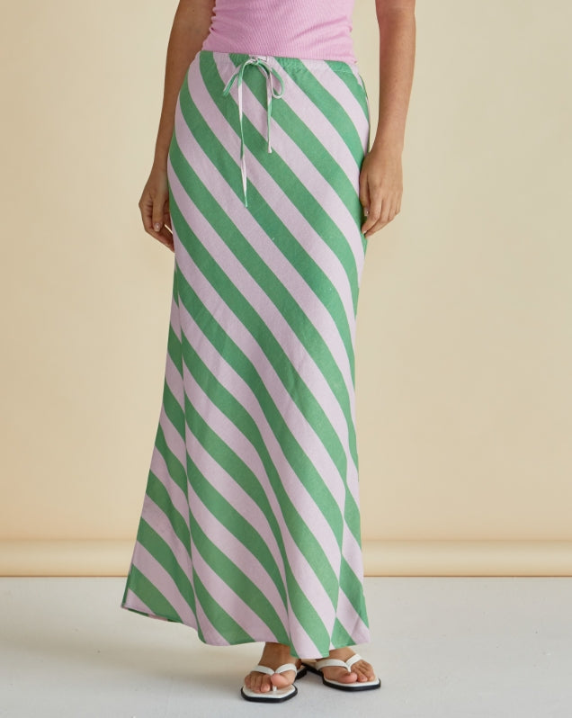 Betty Basics Brooke Bias Skirt Green/ Pink Stripe