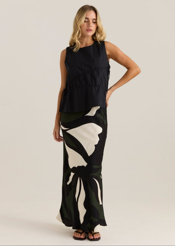 Sass Clothing Elin Gathered Tie Top Black