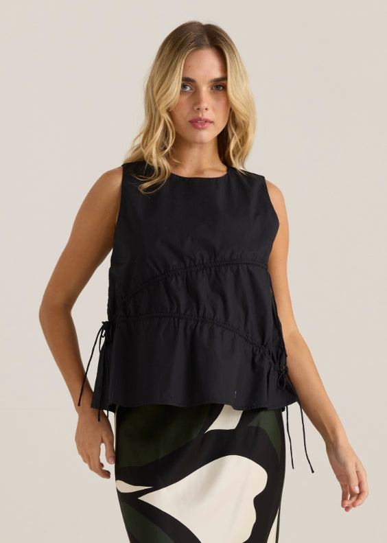 Sass Clothing Elin Gathered Tie Top Black