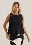 Sass Clothing Elin Gathered Tie Top Black