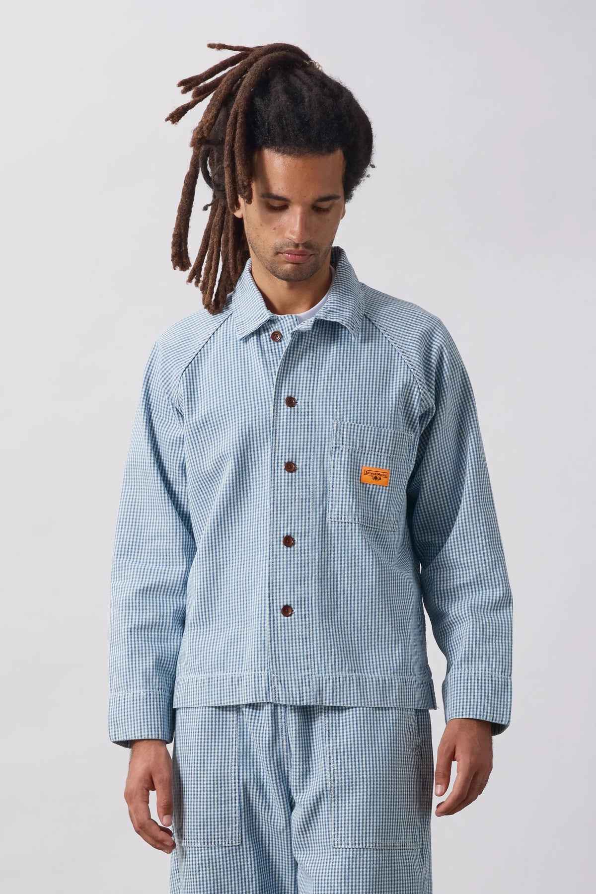 Service Works House Gingham FOH Jacket Blue