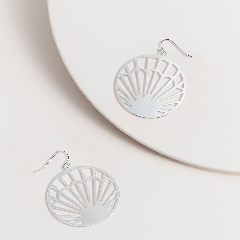 Super Amazing Deco Fan Hook Earrings Silver