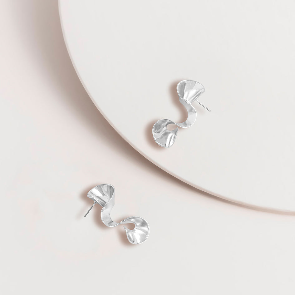 Super Amazing Wave Statement Post Earrings Silver