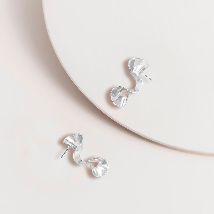Super Amazing Wave Statement Post Earrings Silver