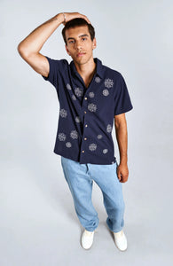 Komodo Spindrift Shirt Origami Floral Embroidery Navy