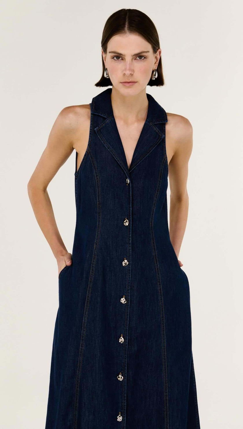 Staple The Label Lea Denim Midi Dress Indigo