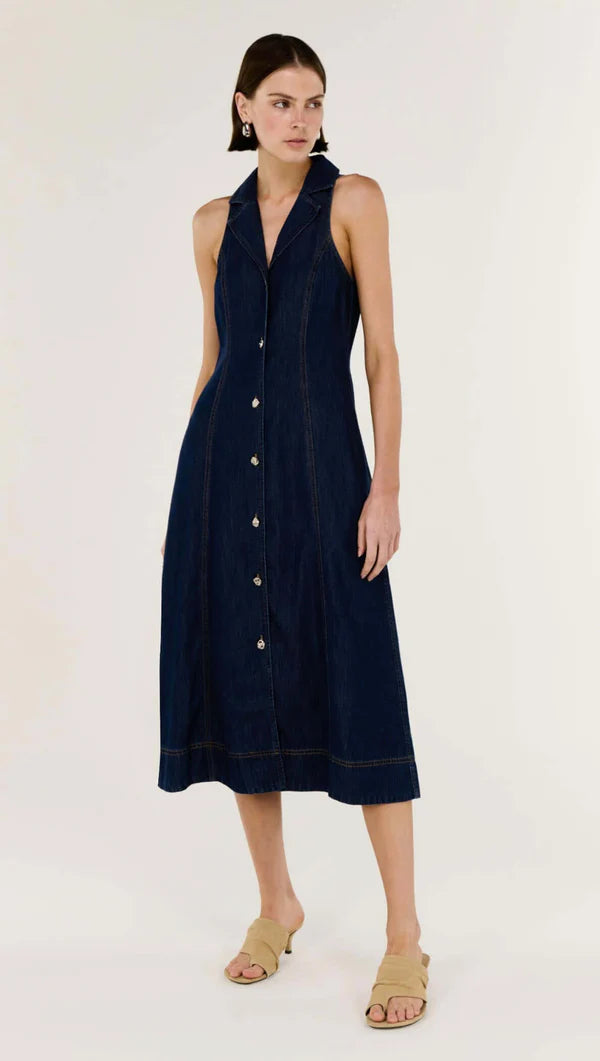 Staple The Label Lea Denim Midi Dress Indigo