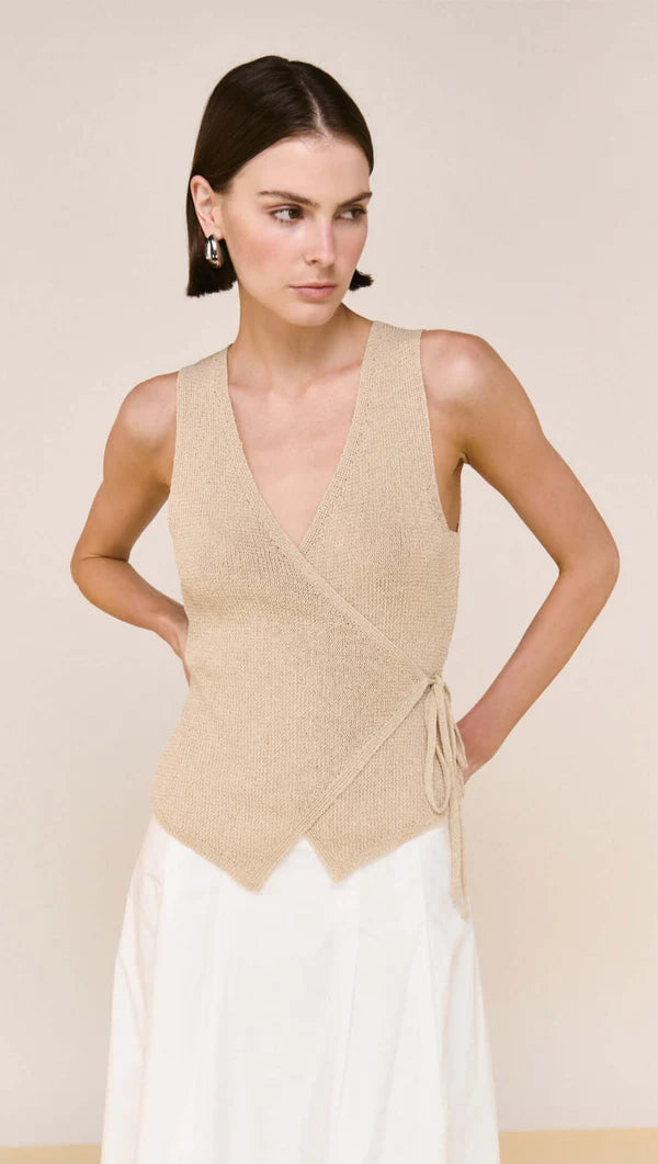 Staple The Label Marnie Knit Wrap Top Stone