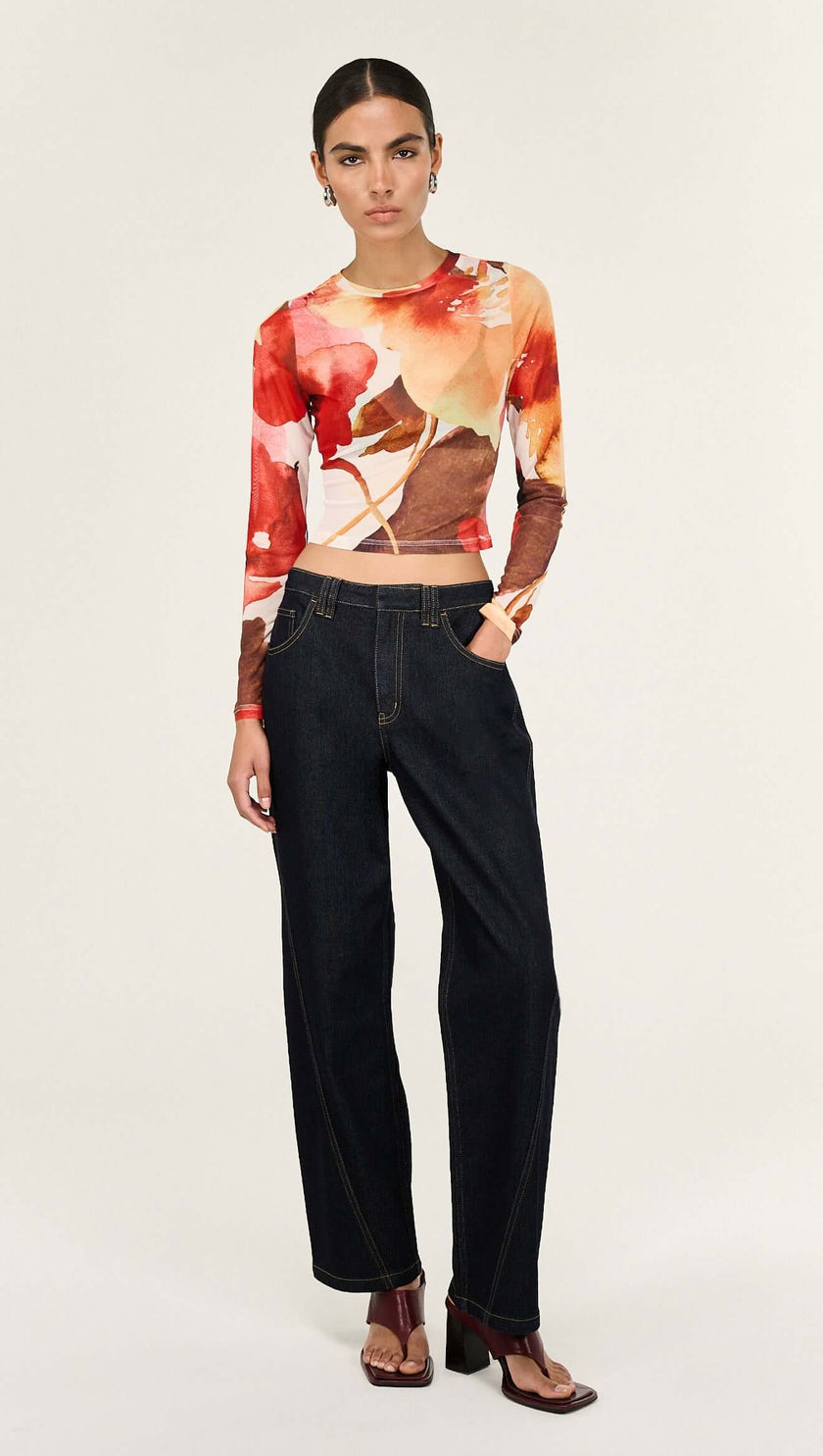 Staple The Label Kaia Mesh Top Abstract Floral