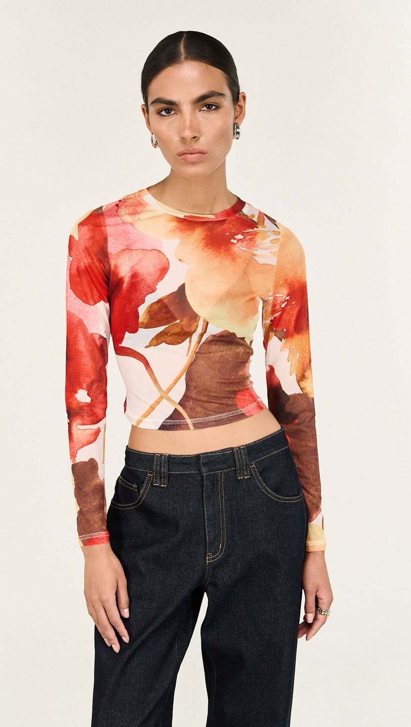 Staple The Label Kaia Mesh Top Abstract Floral