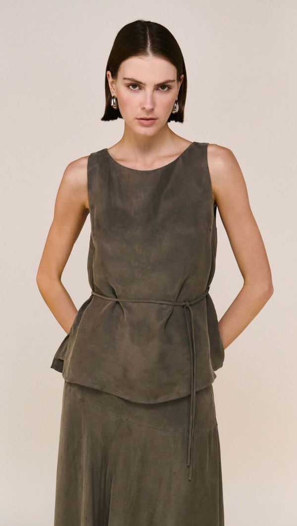 Staple The Label Stevie Waist Tie Top Olive