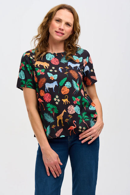 Sugarhill Beth Top Black Tropical Safari