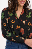 Sugarhill Brighton Micah Revere Shirt Black/Cowgirl Print