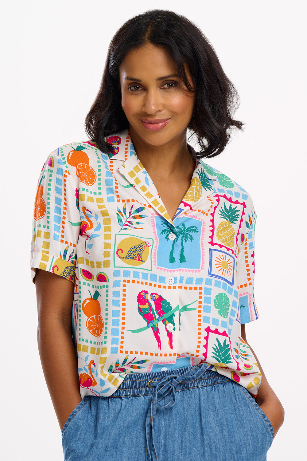 Sugarhill Brighton Odele Shirt Off White Jungle Print