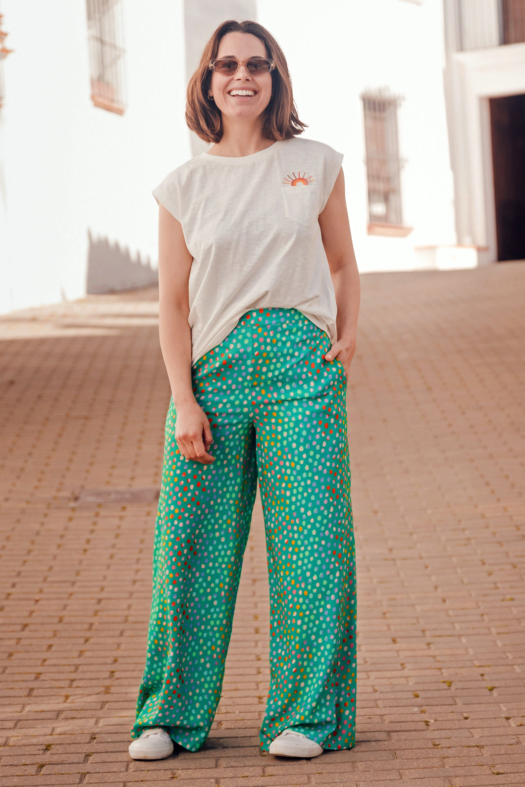 Sugarhill Brighton Patsy Palazzo Pants Green/ Rainbow Pebbles