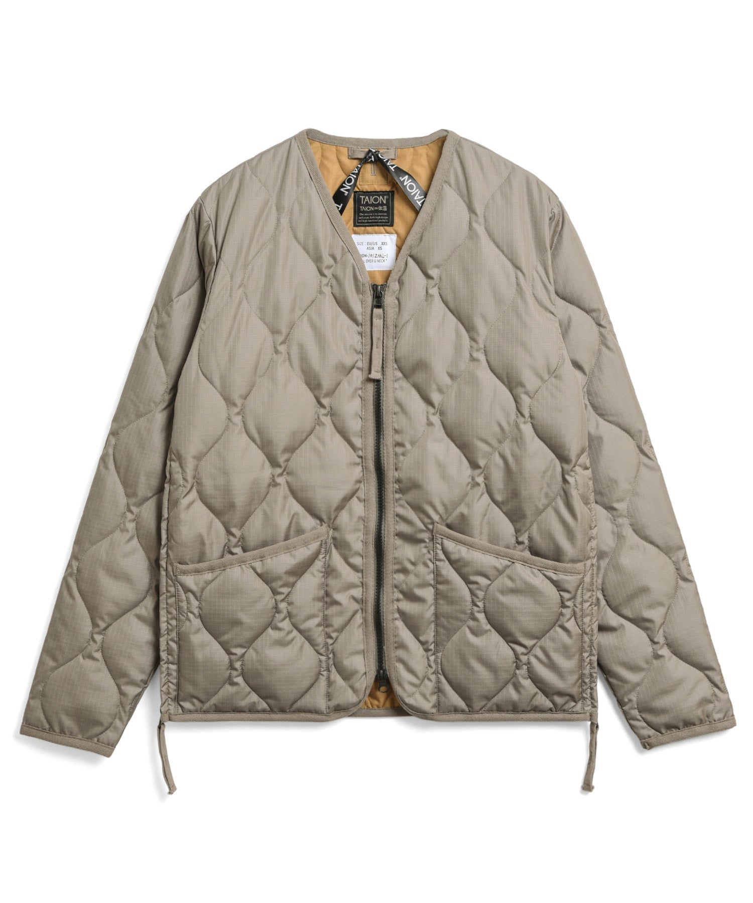 Taion Unisex Military Zip V-Neck Down Jacket Light Mocha – Miss