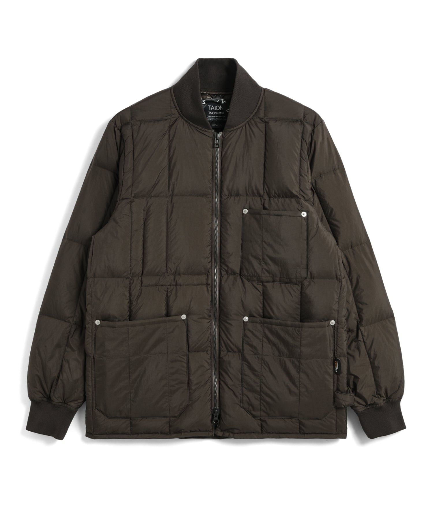 Taion Work W-Zip Rib Down Jacket D. Brown