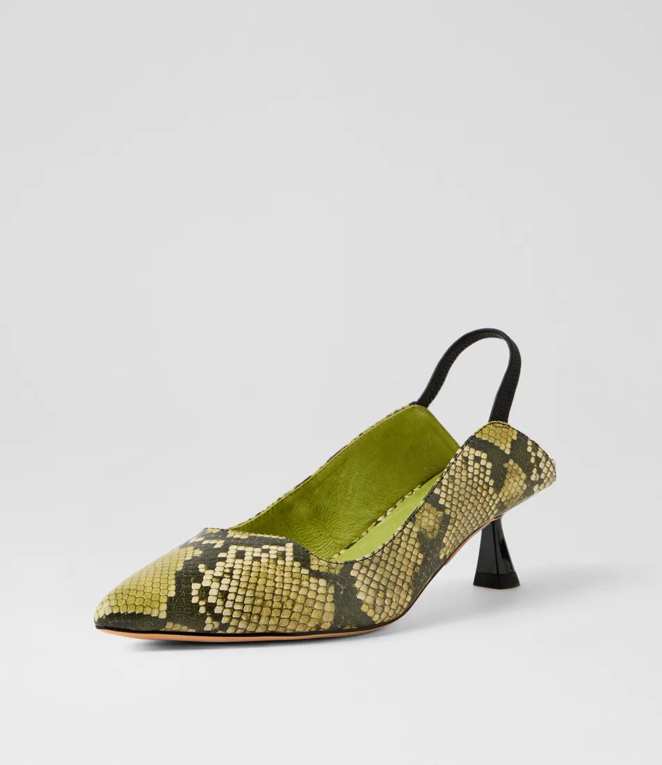 Top End Vini Slingback Kitten Heels Citrus Snake Leather