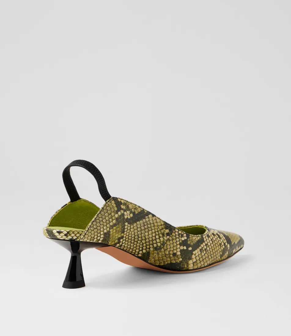 Top End Vini Slingback Kitten Heels Citrus Snake Leather